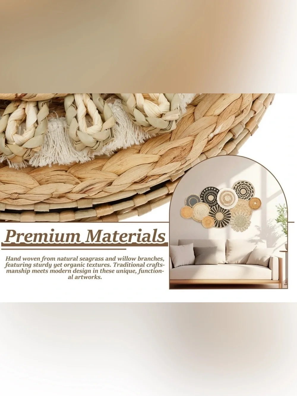 NEW 10 Pc Handwoven Seagrass Wall Basket Decor Set Boho Coastal Farmhouse 5”-13”
